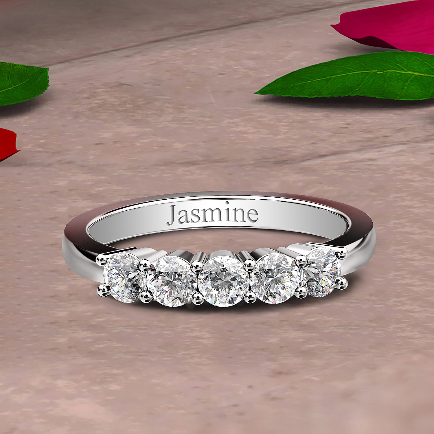 Personalised Engravable RHAPSODY 950 Platinum Five Stone Band Ring with IGI Certified VS EF Diamond 0.5 Ct.