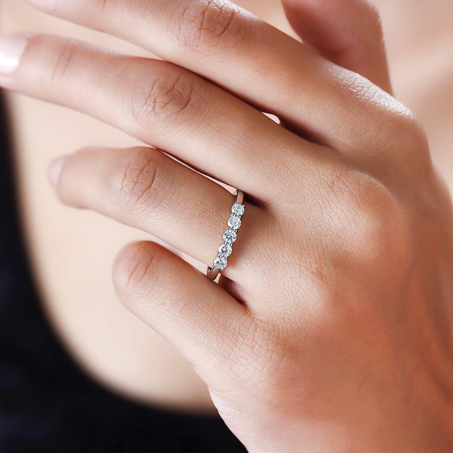 Personalised Engravable RHAPSODY 950 Platinum Five Stone Band Ring with IGI Certified VS EF Diamond 0.5 Ct.