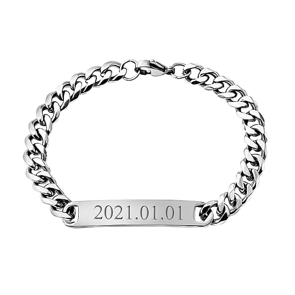 Personalised Engravable Curb Bracelet With Lobster Clasp in Stainless