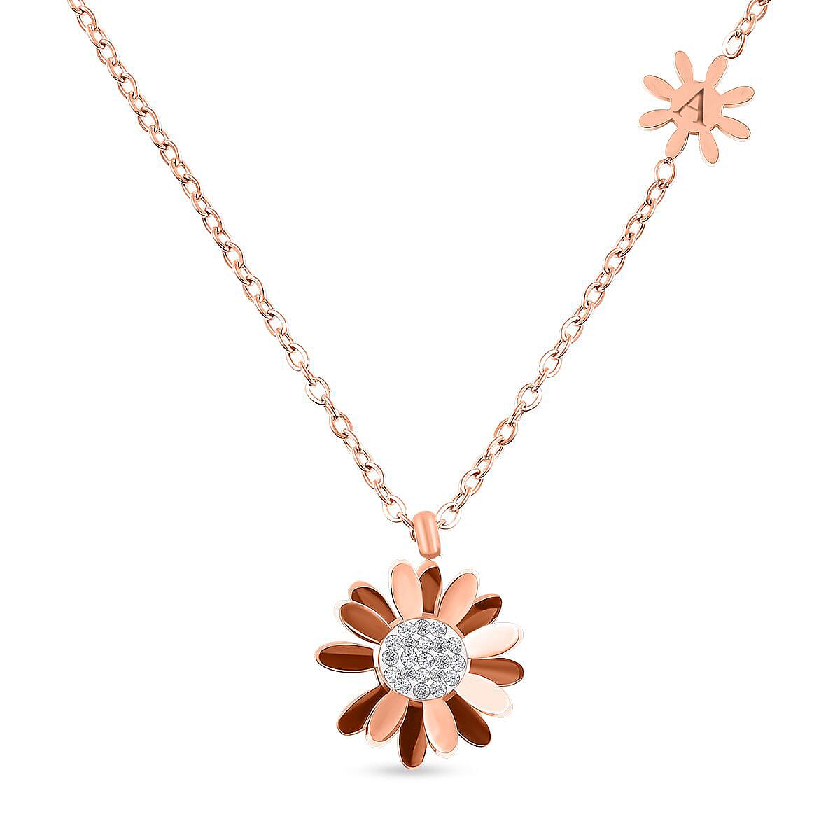 Personalised Engravable White Austrian Crystal Enamelled Floral Initial Necklace Size 16"