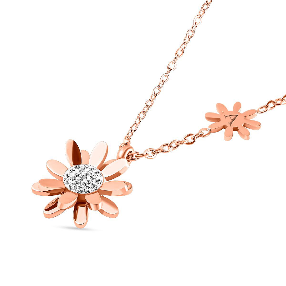 Personalised Engravable White Austrian Crystal Enamelled Floral Initial Necklace Size 16"