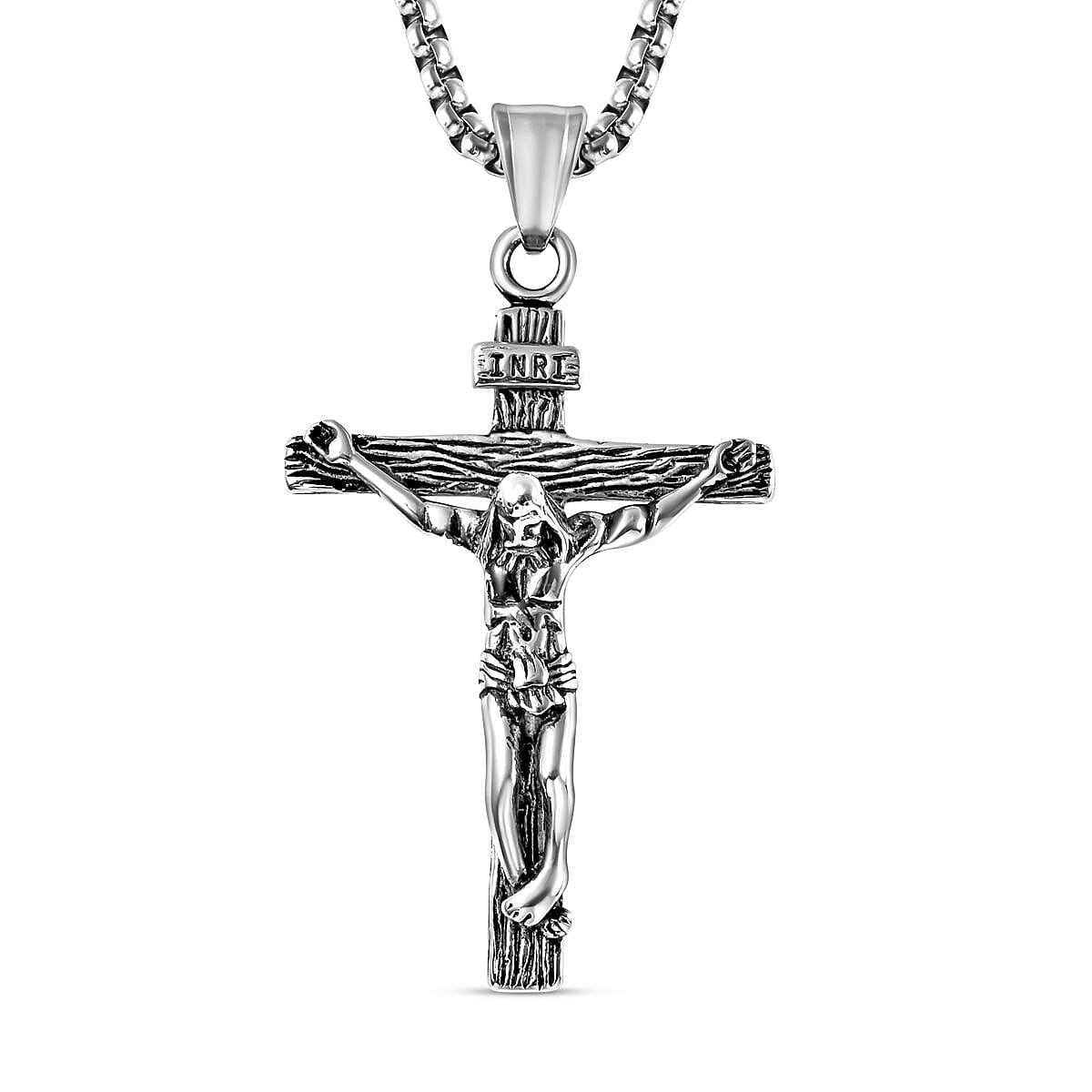 Personalised Engravable Crucifix Pendant With Chain (Size - 21.50) With Oxidised in Sterling Silver