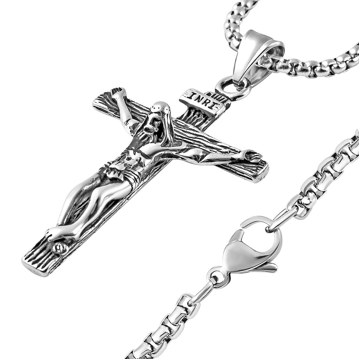 Personalised Engravable Crucifix Pendant With Chain (Size - 21.50) With Oxidised in Sterling Silver