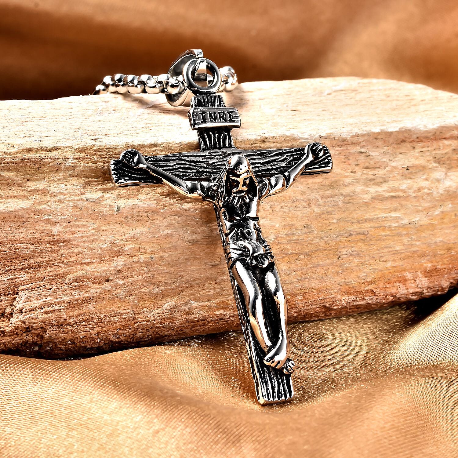 Personalised Engravable Crucifix Pendant With Chain (Size - 21.50) With Oxidised in Sterling Silver