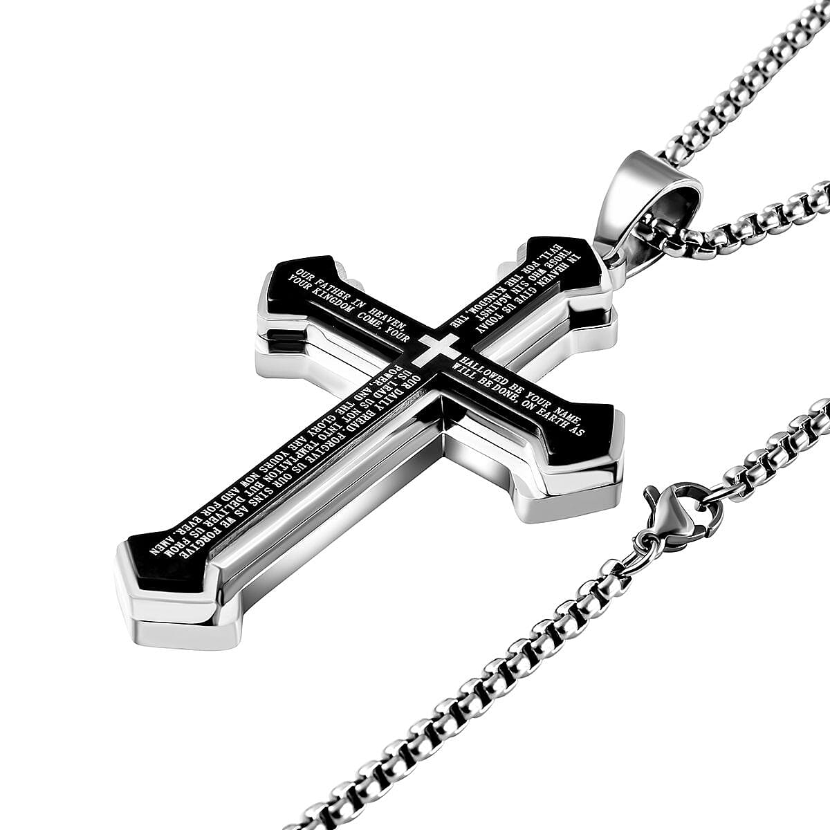 Personalised Engravable Cross Pendant With Chain (Size - 21.50) in Sterling Silver Black Tone