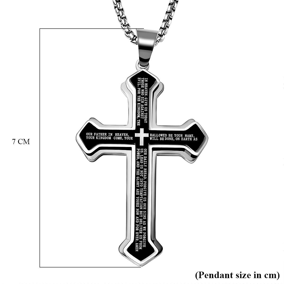 Personalised Engravable Cross Pendant With Chain (Size - 21.50) in Sterling Silver Black Tone
