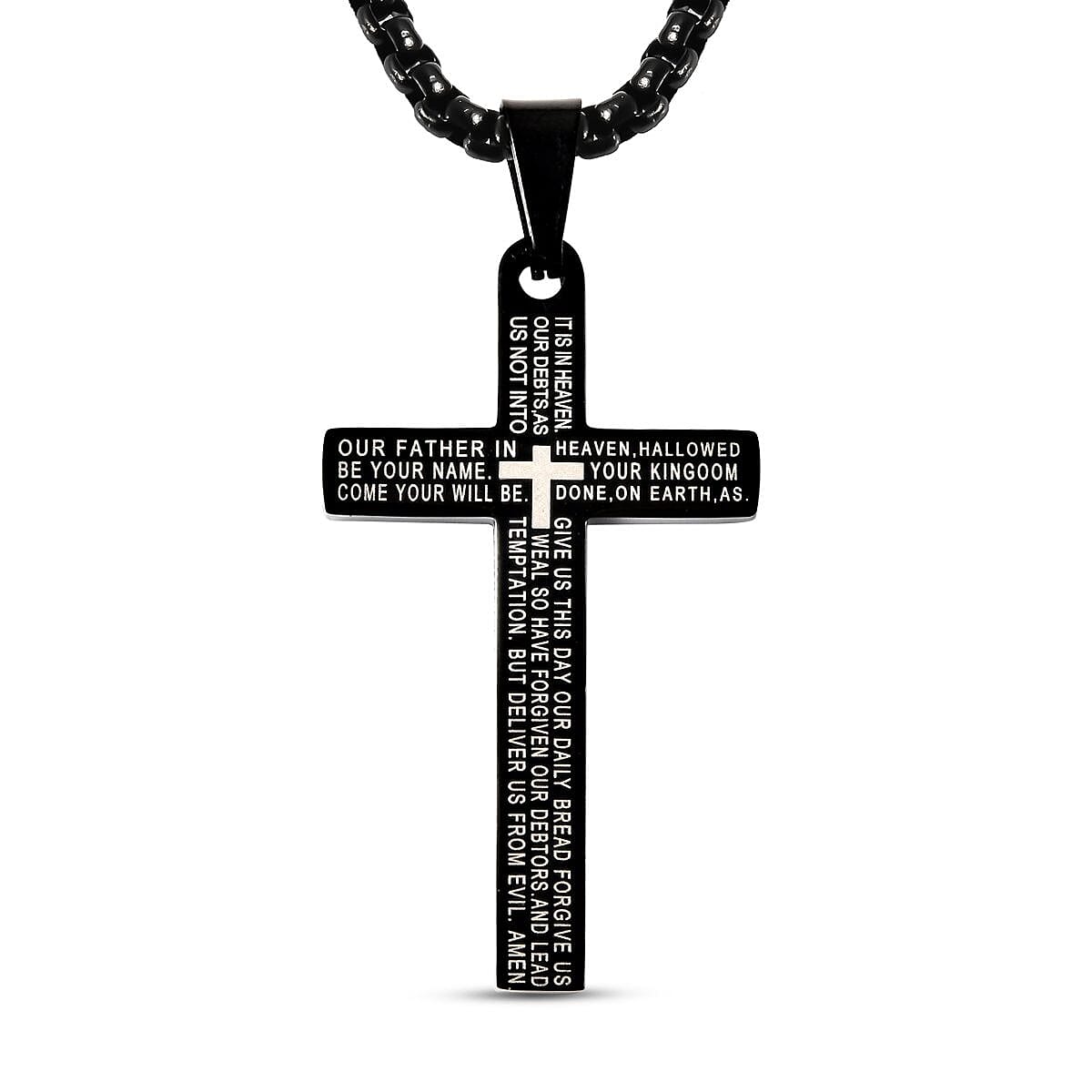 Personalised Engravable Cross Pendant With Chain (Size - 21.50) in Sterling Silver Black Tone