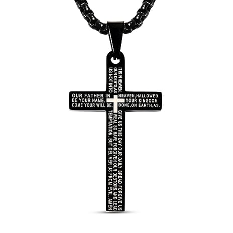 Personalised Engravable Cross Pendant With Chain (Size - 21.50) in Sterling Silver Black Tone