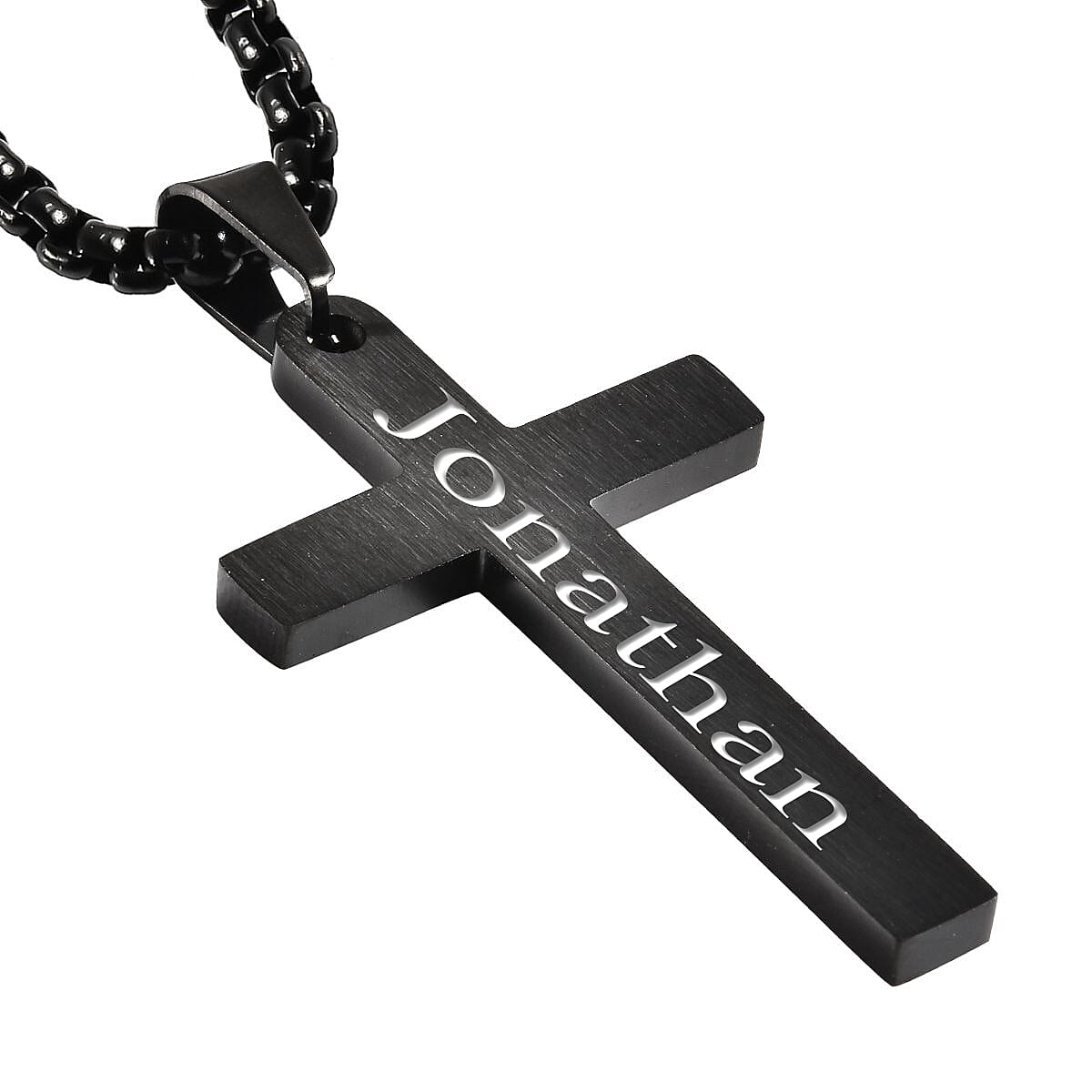 Personalised Engravable Cross Pendant With Chain (Size - 21.50) in Sterling Silver Black Tone