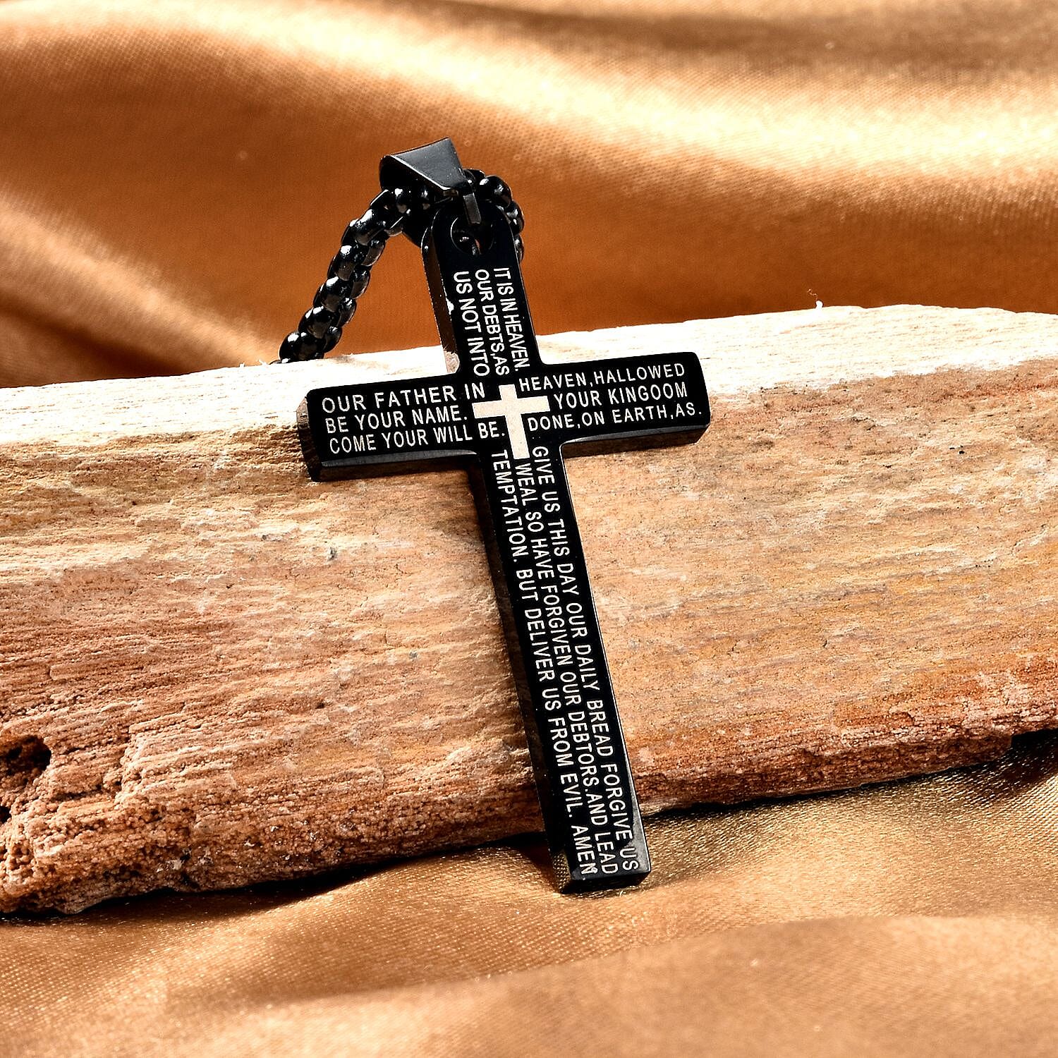 Personalised Engravable Cross Pendant With Chain (Size - 21.50) in Sterling Silver Black Tone