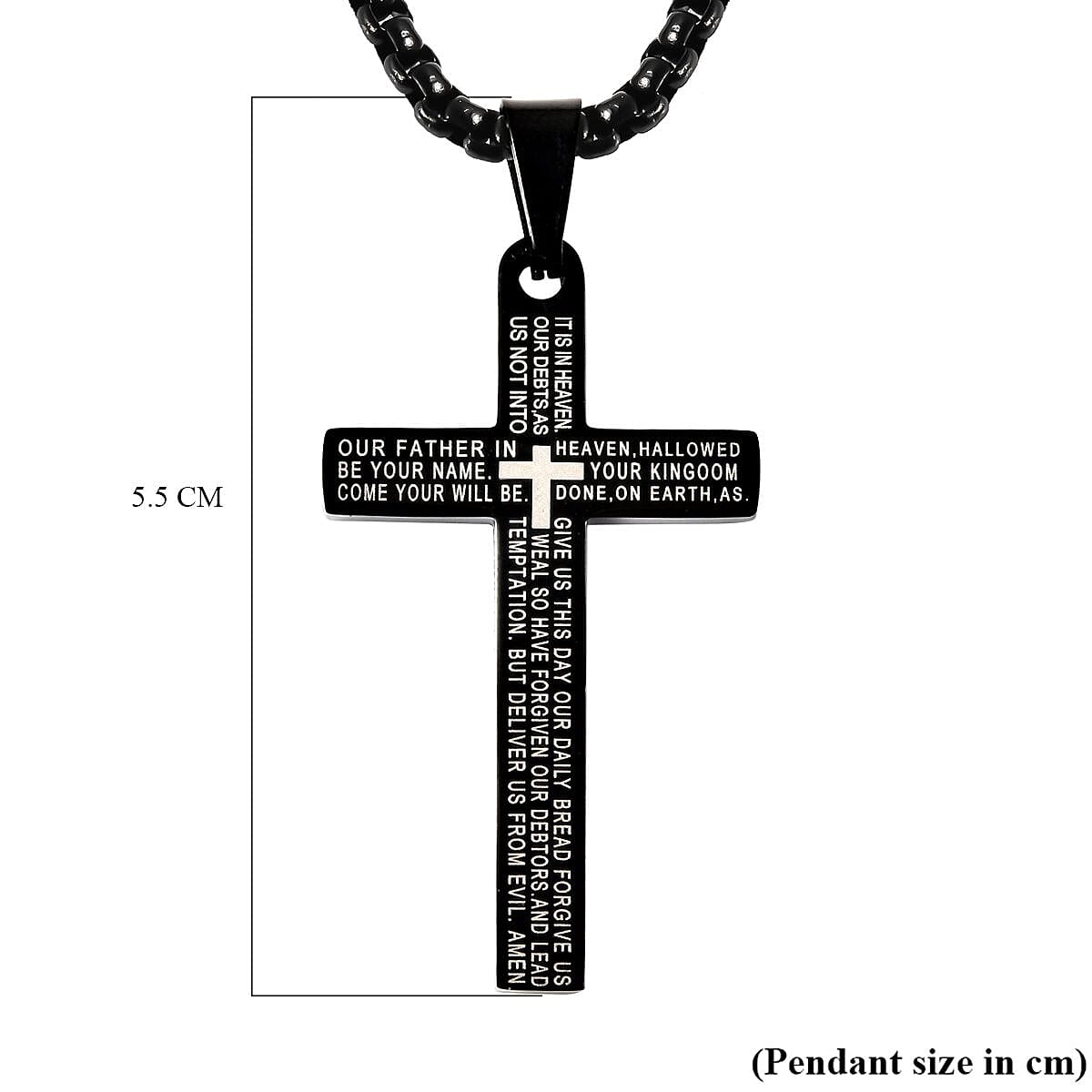 Personalised Engravable Cross Pendant With Chain (Size - 21.50) in Sterling Silver Black Tone