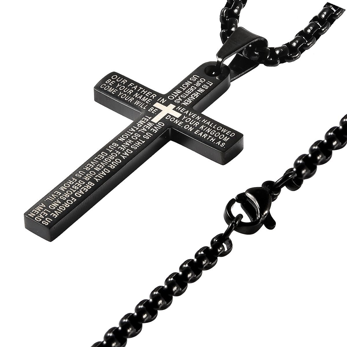Personalised Engravable Cross Pendant With Chain (Size - 21.50) in Sterling Silver Black Tone