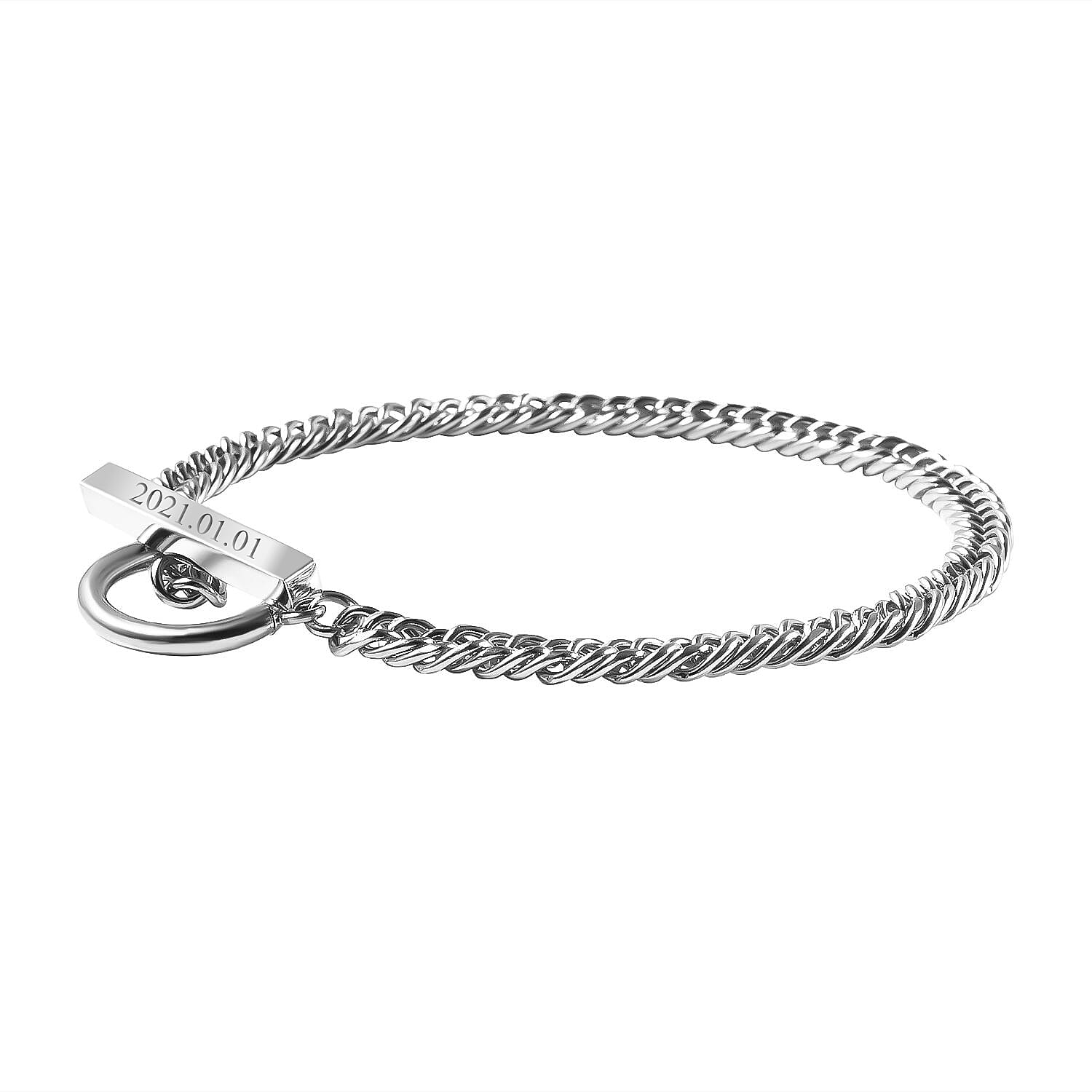 Personalised Engravable Bracelet With T-Bar Lock in Stainless Steel