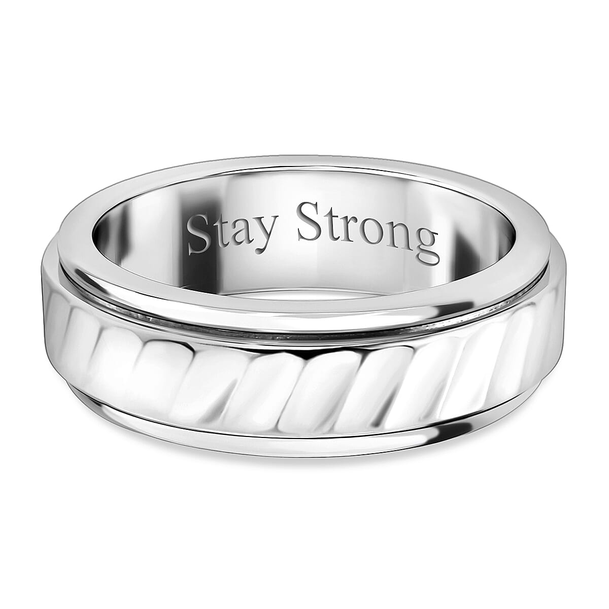 Personalised Engravable Sterling Silver Wave Pattern Fidget Spinner Band Anxiety Stress Reliever Ring for Men Women