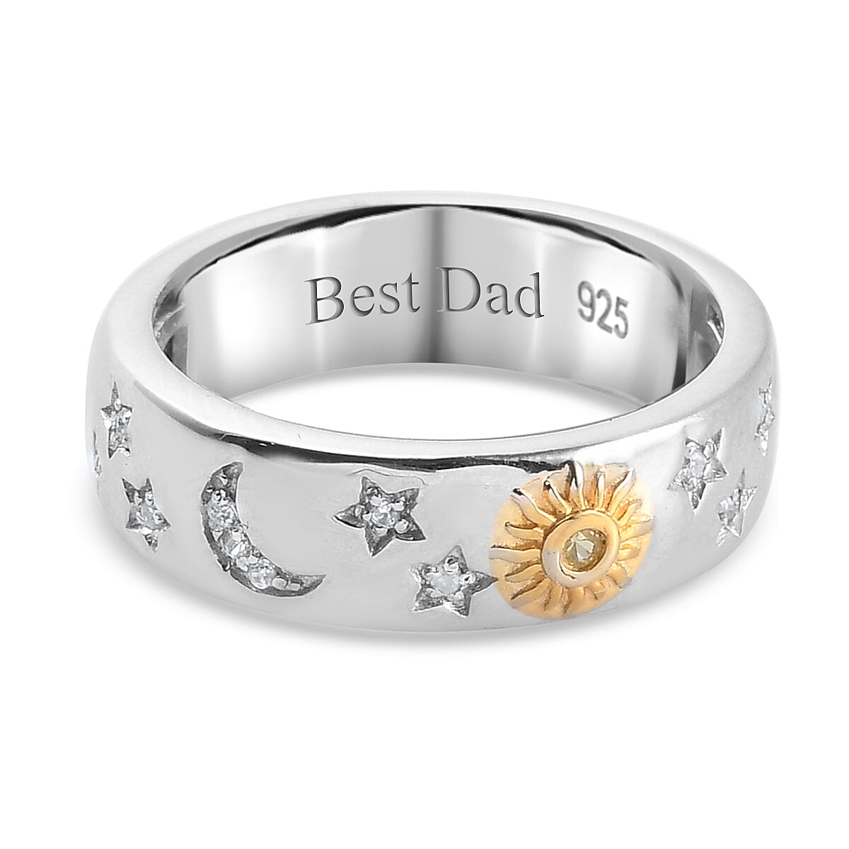 Personalised Engravable Yellow Sapphire and Zircon Celestial Band Ring in Sterling Silver