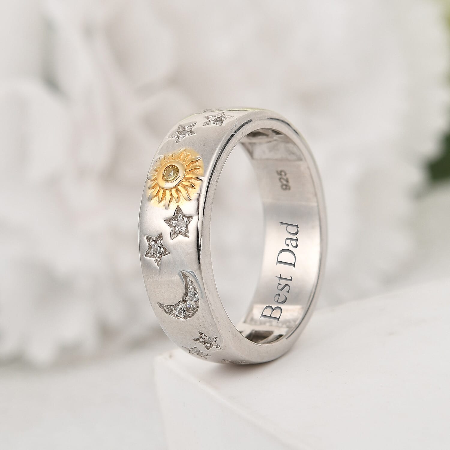 Personalised Engravable Yellow Sapphire and Zircon Celestial Band Ring in Sterling Silver