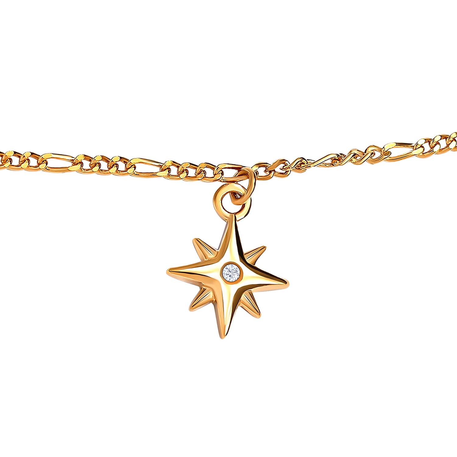 Personalised Engravable Diamond Crescent Moon Necklace (Size - 20) in 18K Vermeil Yellow Gold Plated Sterling Silver Wt. 5.54 Gms