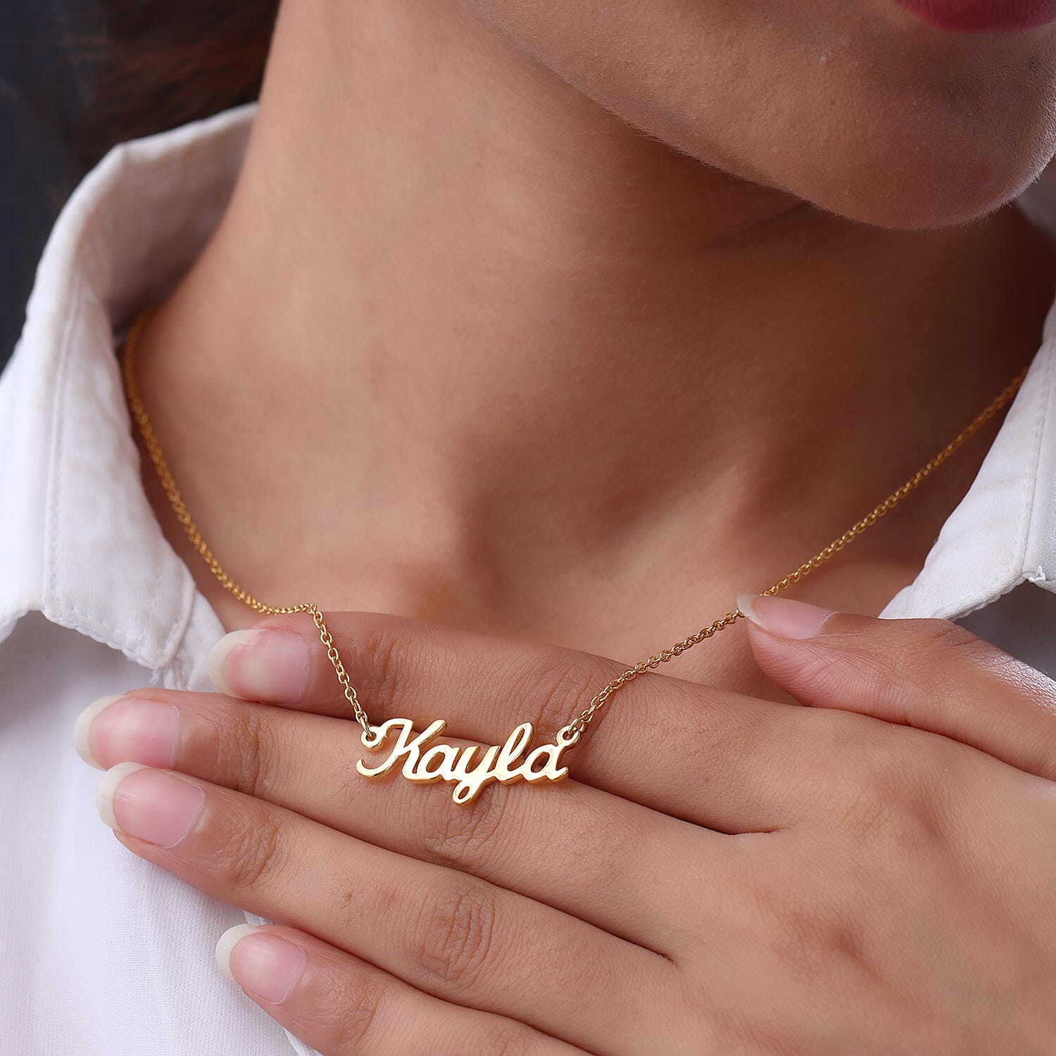 9K Gold Personalised Engravable Name Necklace, Size 18 Inch, Font - Script MT Bold