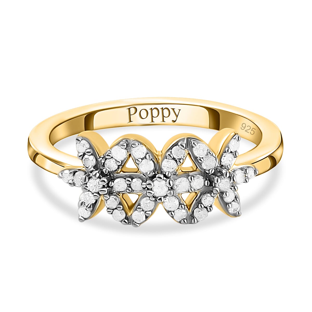 Personalised Engravable Diamond Floral Ring in Sterling Silver