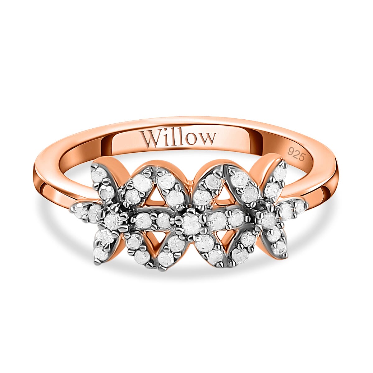 Personalised Engravable Diamond Floral Ring in Sterling Silver