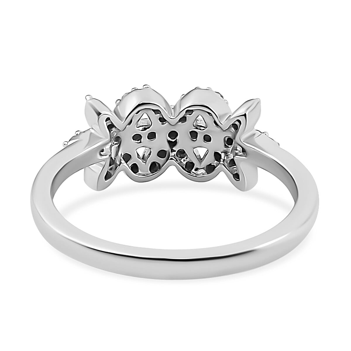 Personalised Engravable Diamond Floral Ring in Sterling Silver