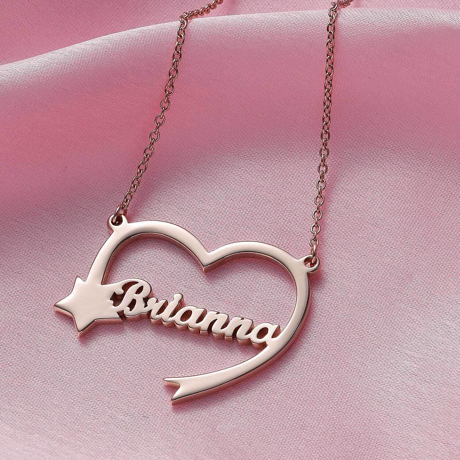 Personalised Heart Name Neckace with Star in Silver, Size 18-2 Inch, Font - Freehand521 BT
