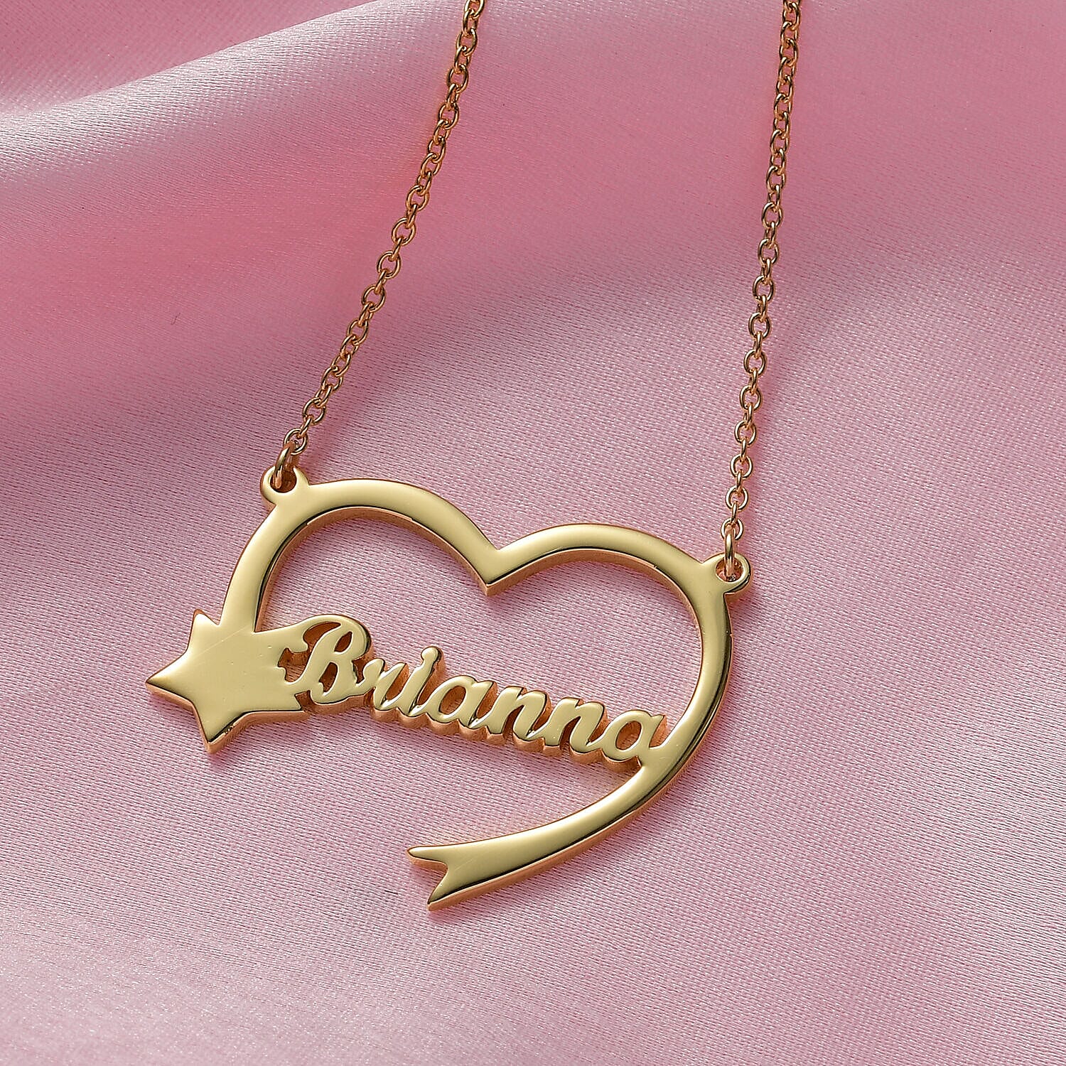 Personalised Heart Name Neckace with Star in Silver, Size 18-2 Inch, Font - Freehand521 BT