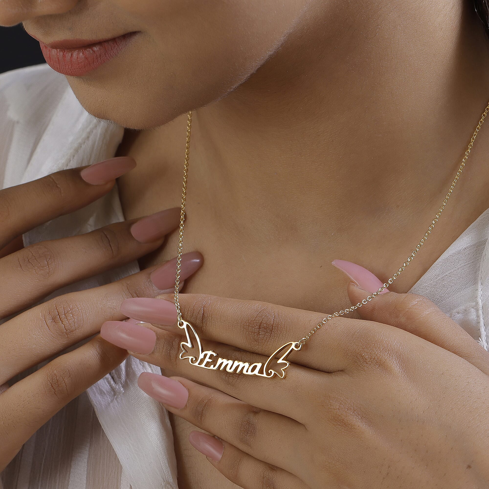 Personalised Wings Name Necklace in Silver, Size 18-2 Inch, Font - Freehand521 BT