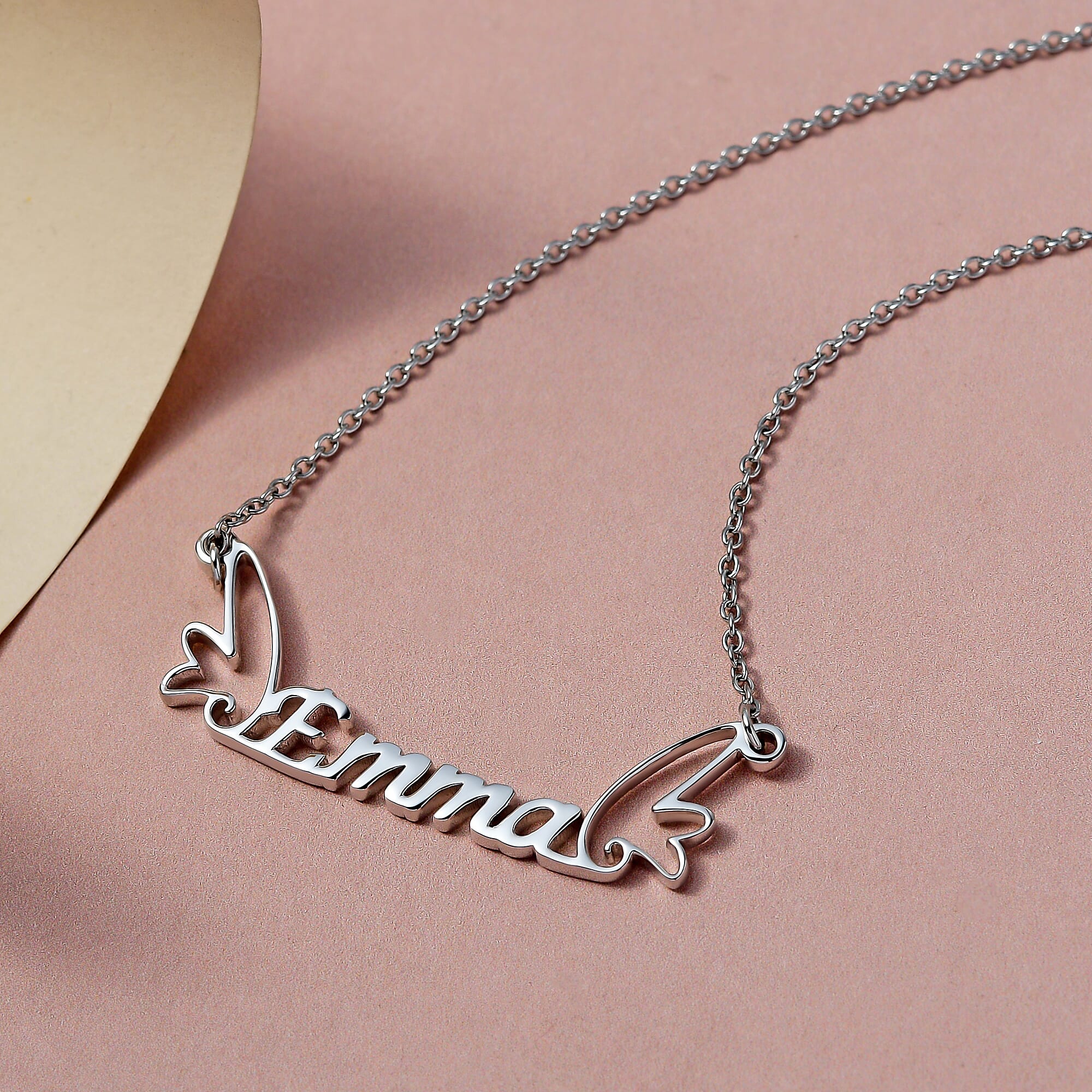 Personalised Wings Name Necklace in Silver, Size 18-2 Inch, Font - Freehand521 BT