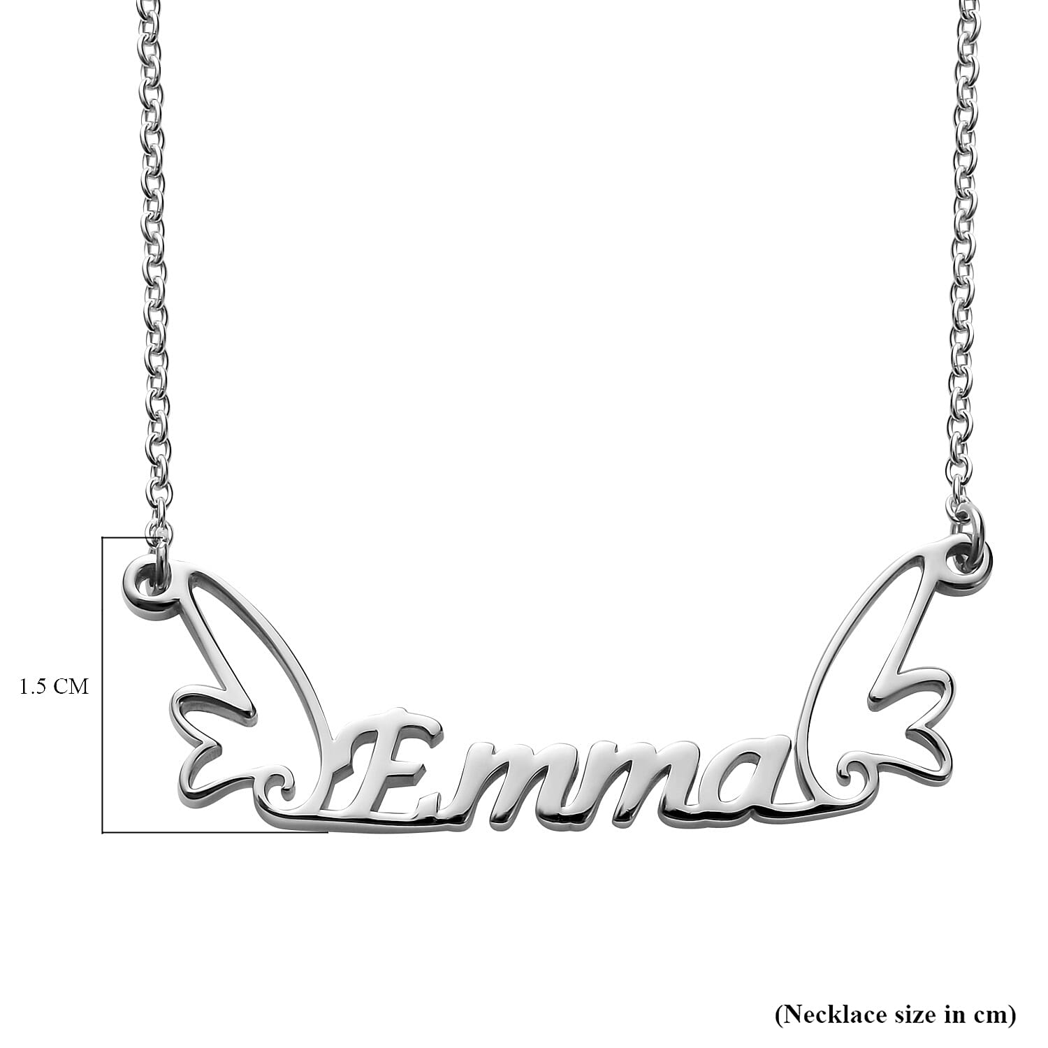 Personalised Wings Name Necklace in Silver, Size 18-2 Inch, Font - Freehand521 BT