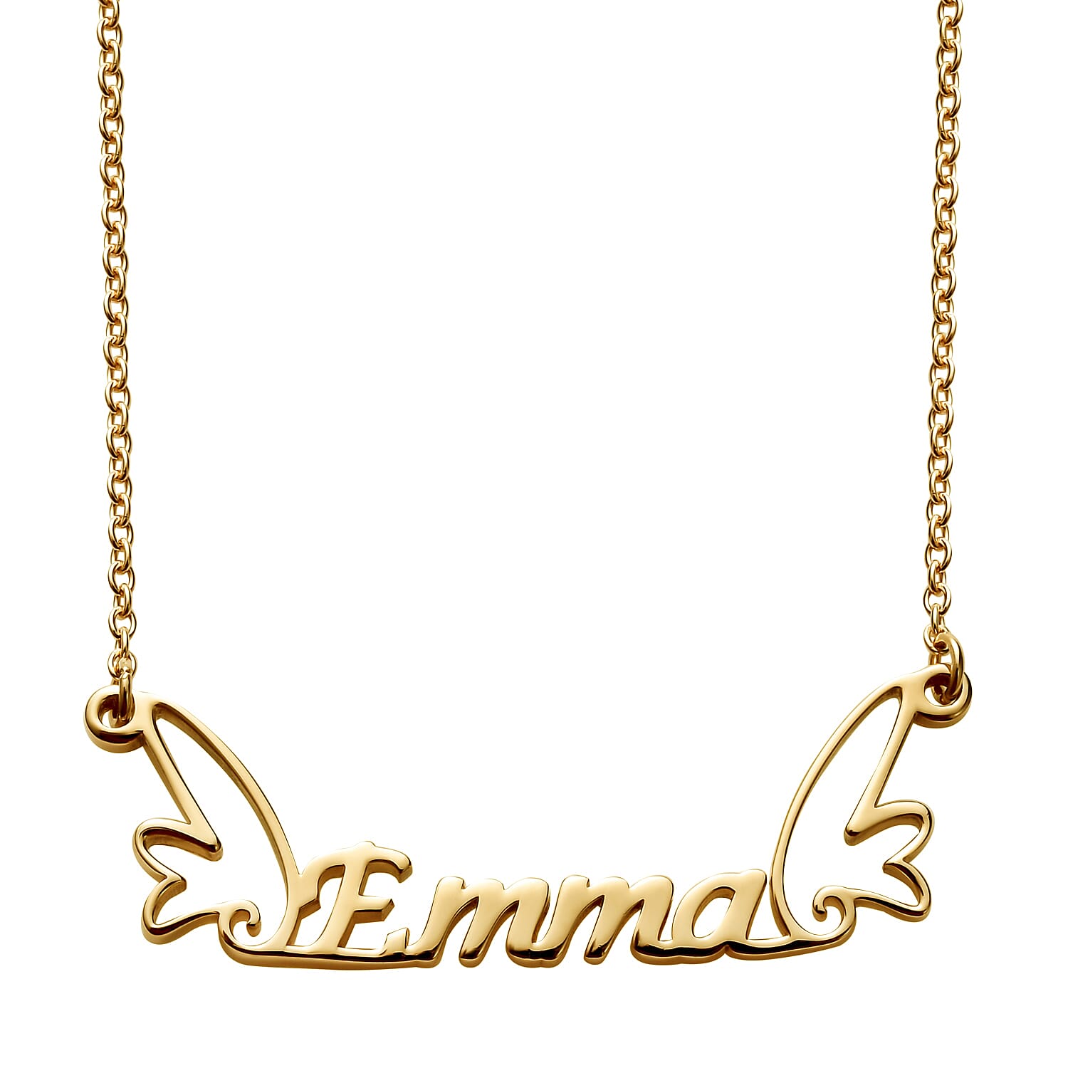 Personalised Wings Name Necklace in Silver, Size 18-2 Inch, Font - Freehand521 BT