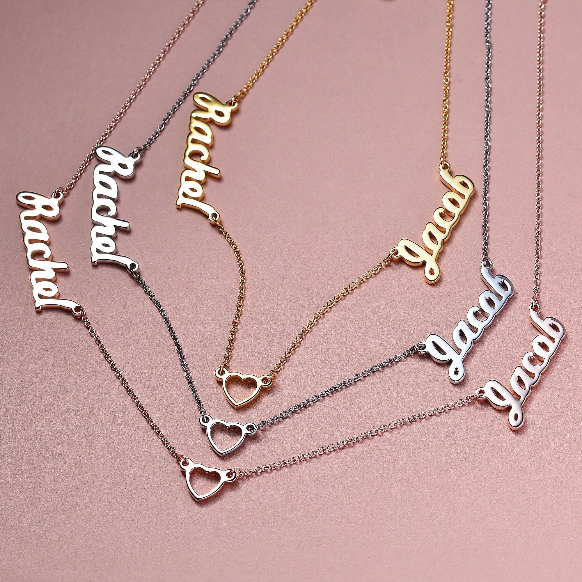 Personalised Heart Two Name Necklace with Heart in Silver, Size 18-2 Inch, Font - Freehand521 BT