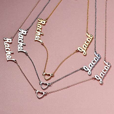 Personalised Heart Two Name Necklace with Heart in Silver, Size 18-2 Inch, Font - Freehand521 BT