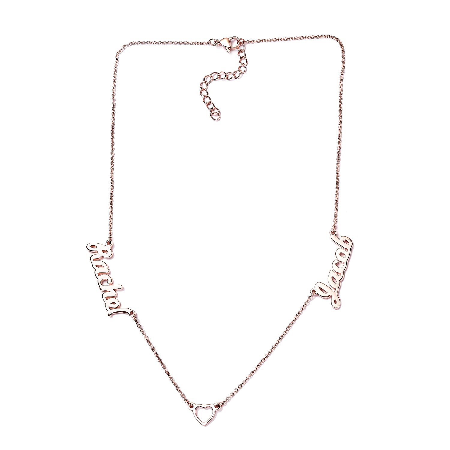 Personalised Heart Two Name Necklace with Heart in Silver, Size 18-2 Inch, Font - Freehand521 BT