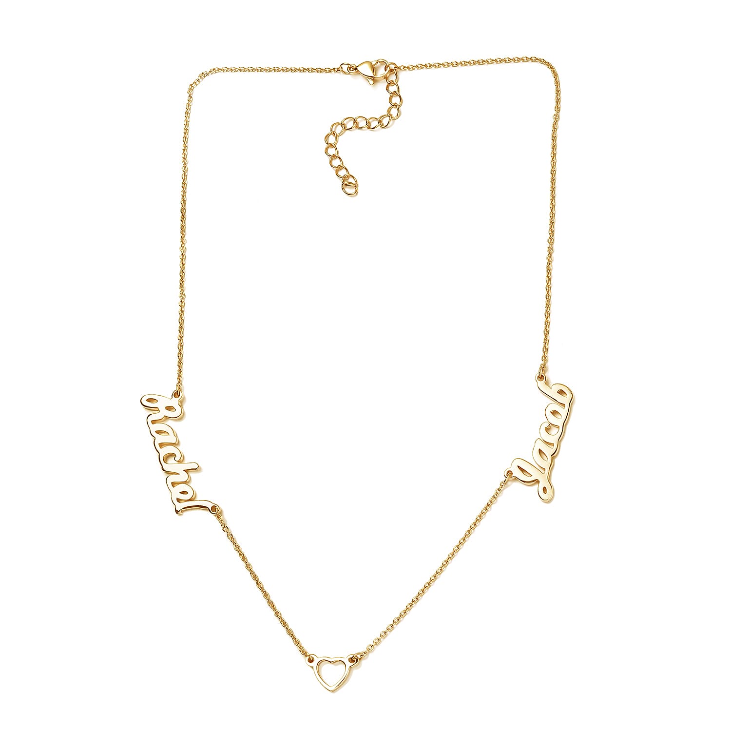 Personalised Heart Two Name Necklace with Heart in Silver, Size 18-2 Inch, Font - Freehand521 BT