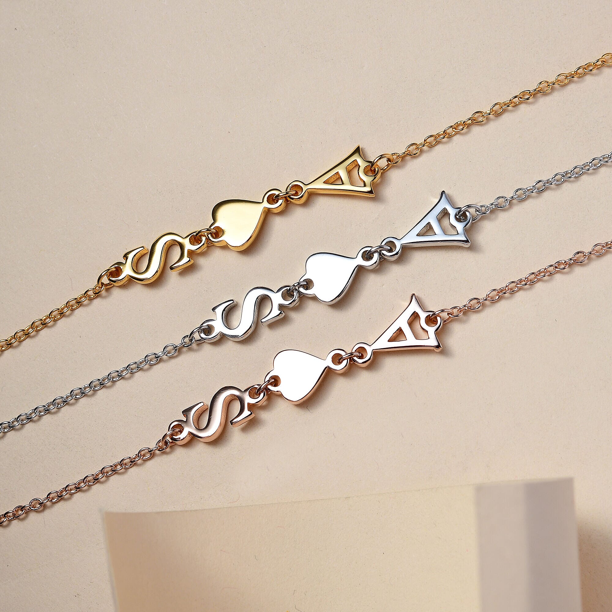 Personalised Two Initial Couple Bracelet with Heart in Silver, Size 7.25 Inch