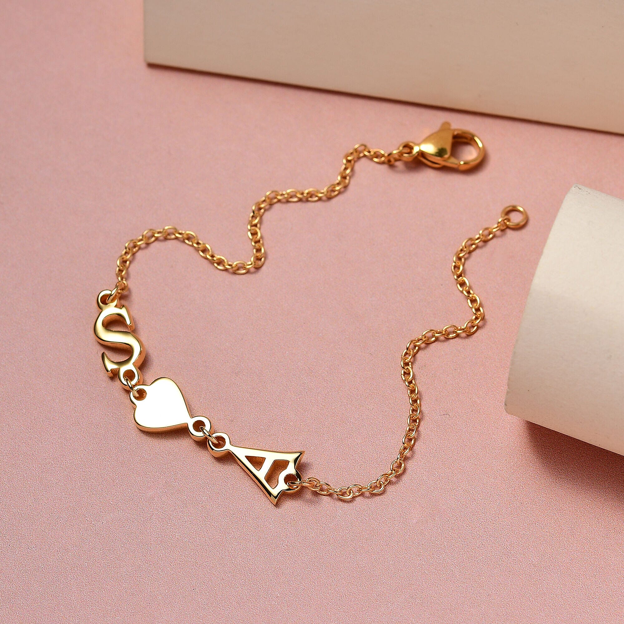 Personalised Two Initial Couple Bracelet with Heart in Silver, Size 7.25 Inch