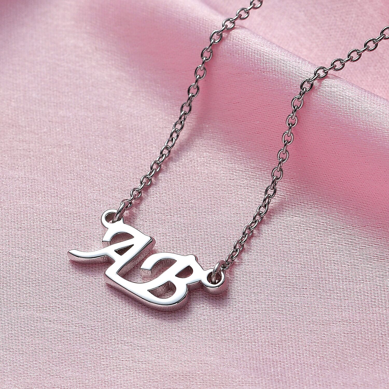 Personalised Two Initial Couple Necklace in Silver, Size 18-2 Inch, Font - Italic