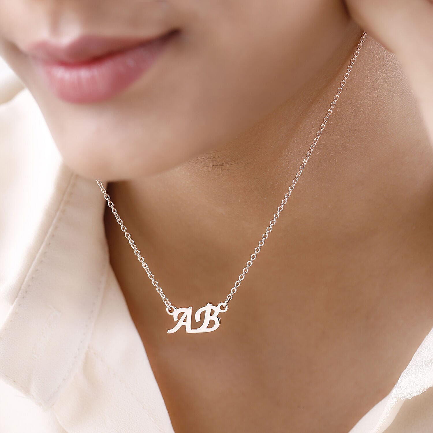 Personalised Two Initial Couple Necklace in Silver, Size 18-2 Inch, Font - Italic