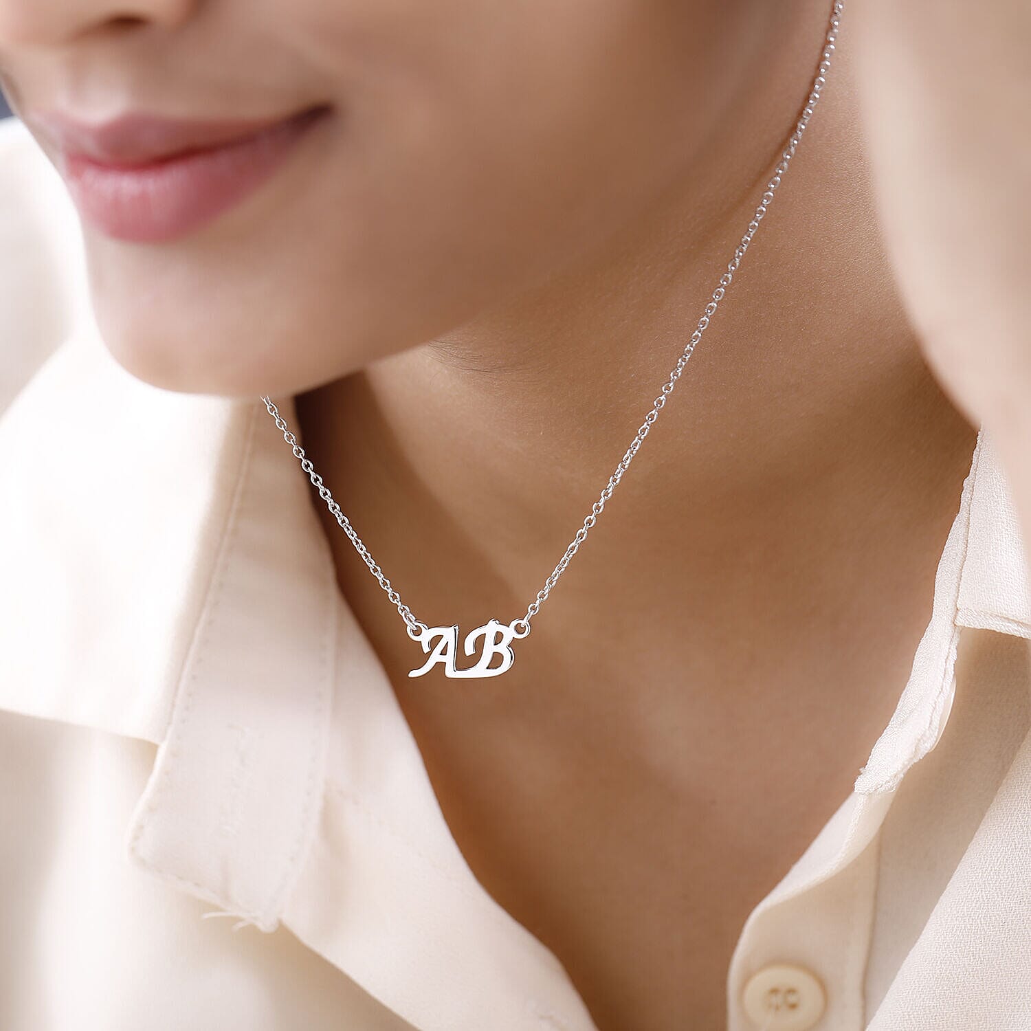 Personalised Two Initial Couple Necklace in Silver, Size 18-2 Inch, Font - Italic