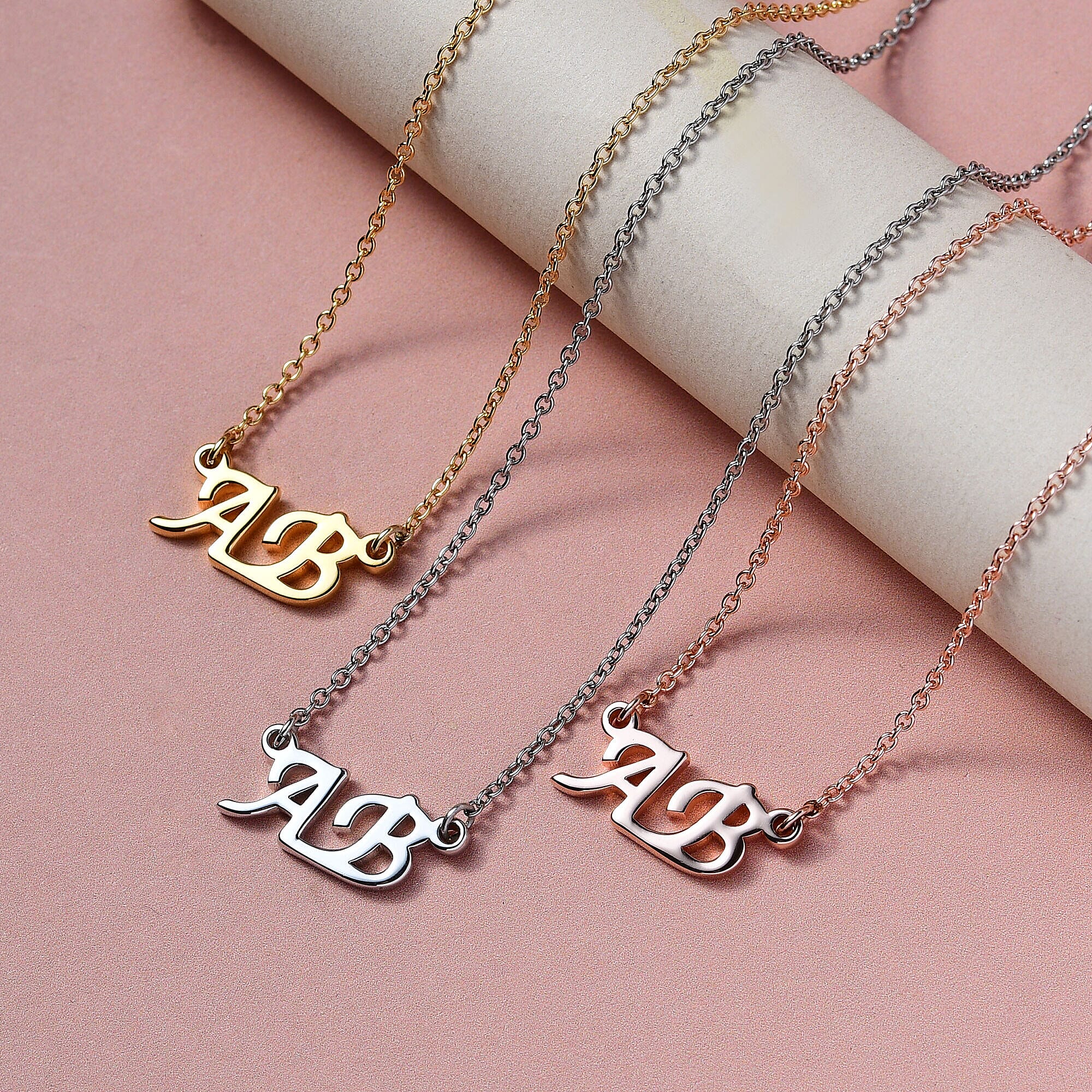 Personalised Two Initial Couple Necklace in Silver, Size 18-2 Inch, Font - Italic