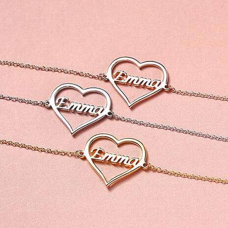Personalised Heart Name Bracelet in Silver, Size 7.25 Inch, Font - Freehand521 BT