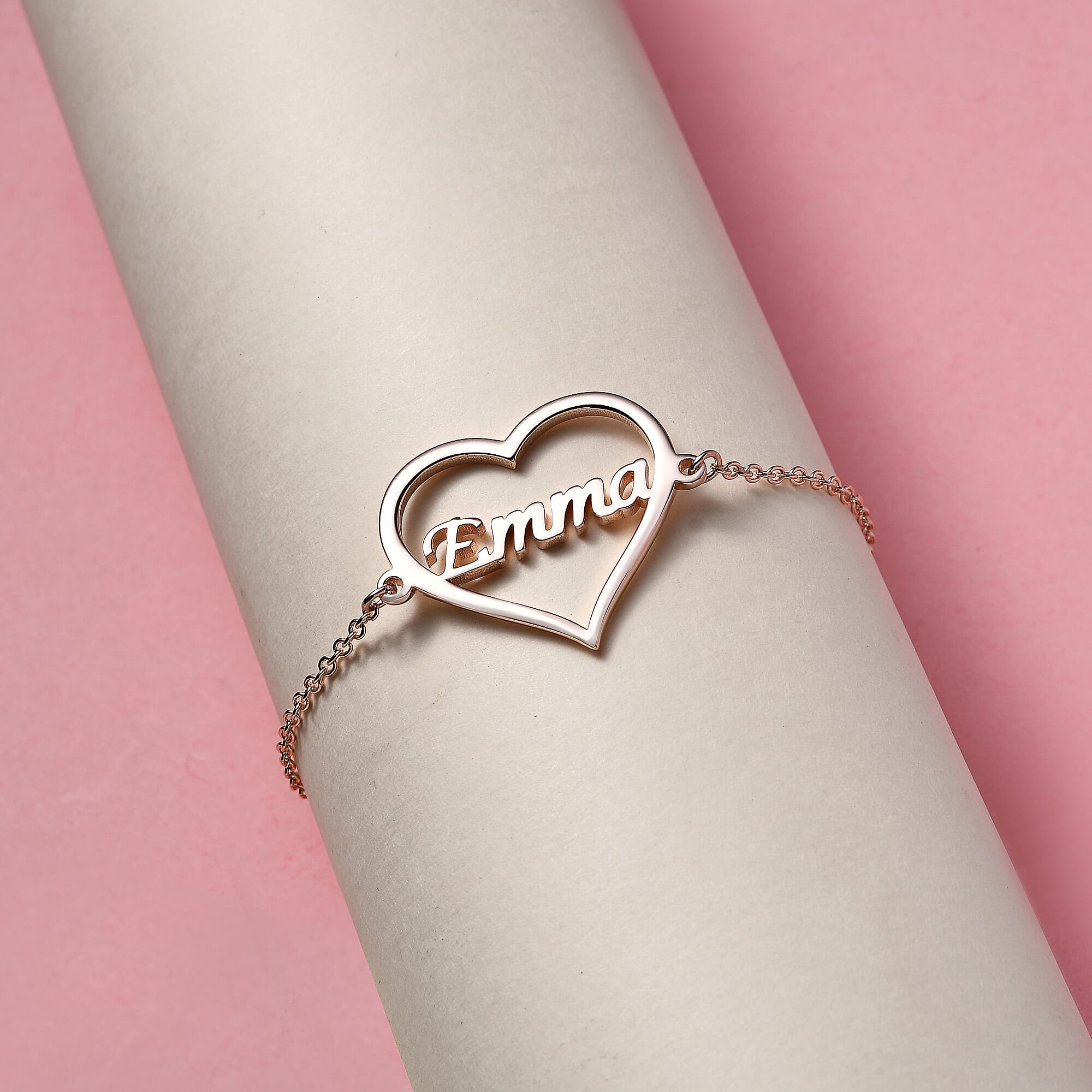 Personalised Heart Name Bracelet in Silver, Size 7.25 Inch, Font - Freehand521 BT