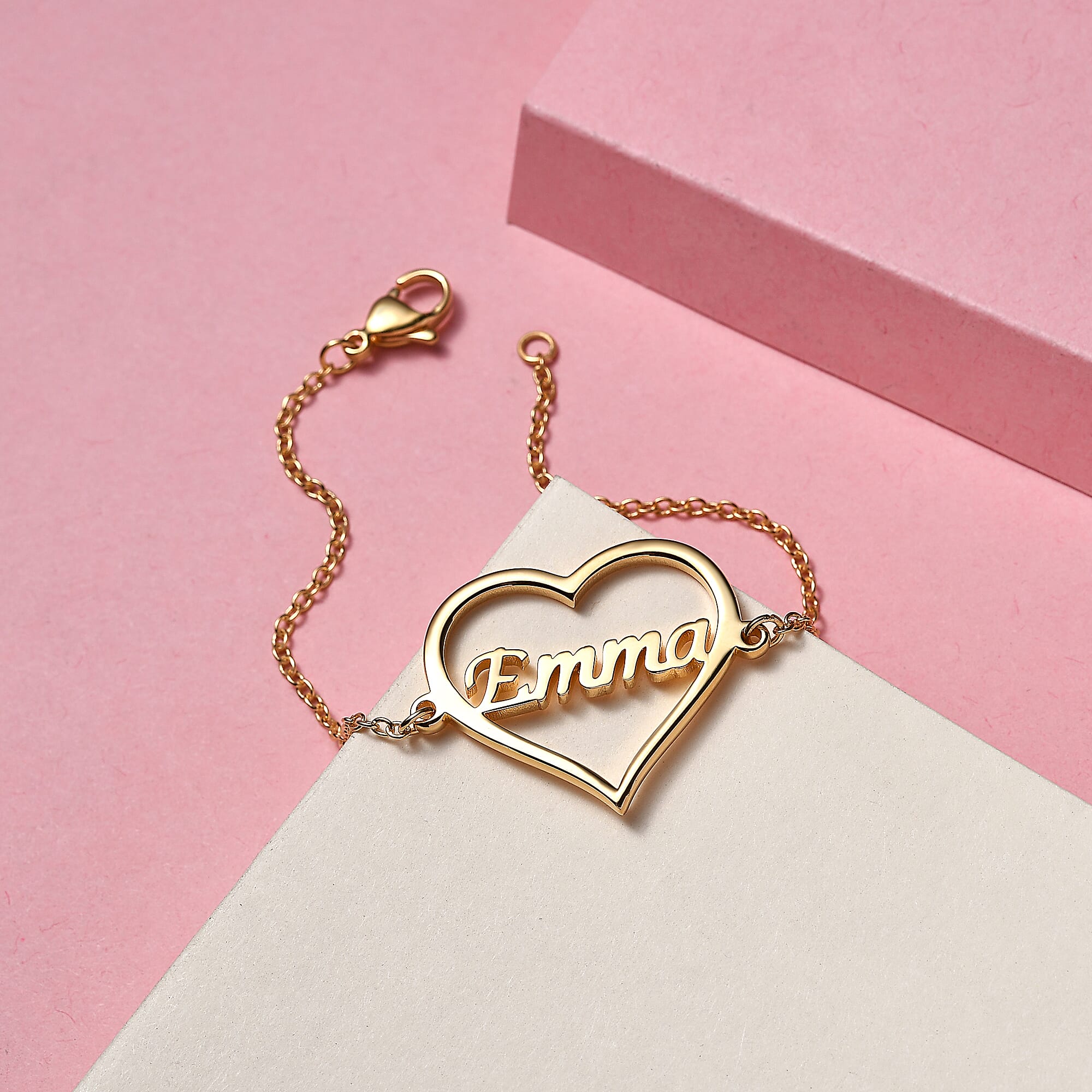 Personalised Heart Name Bracelet in Silver, Size 7.25 Inch, Font - Freehand521 BT