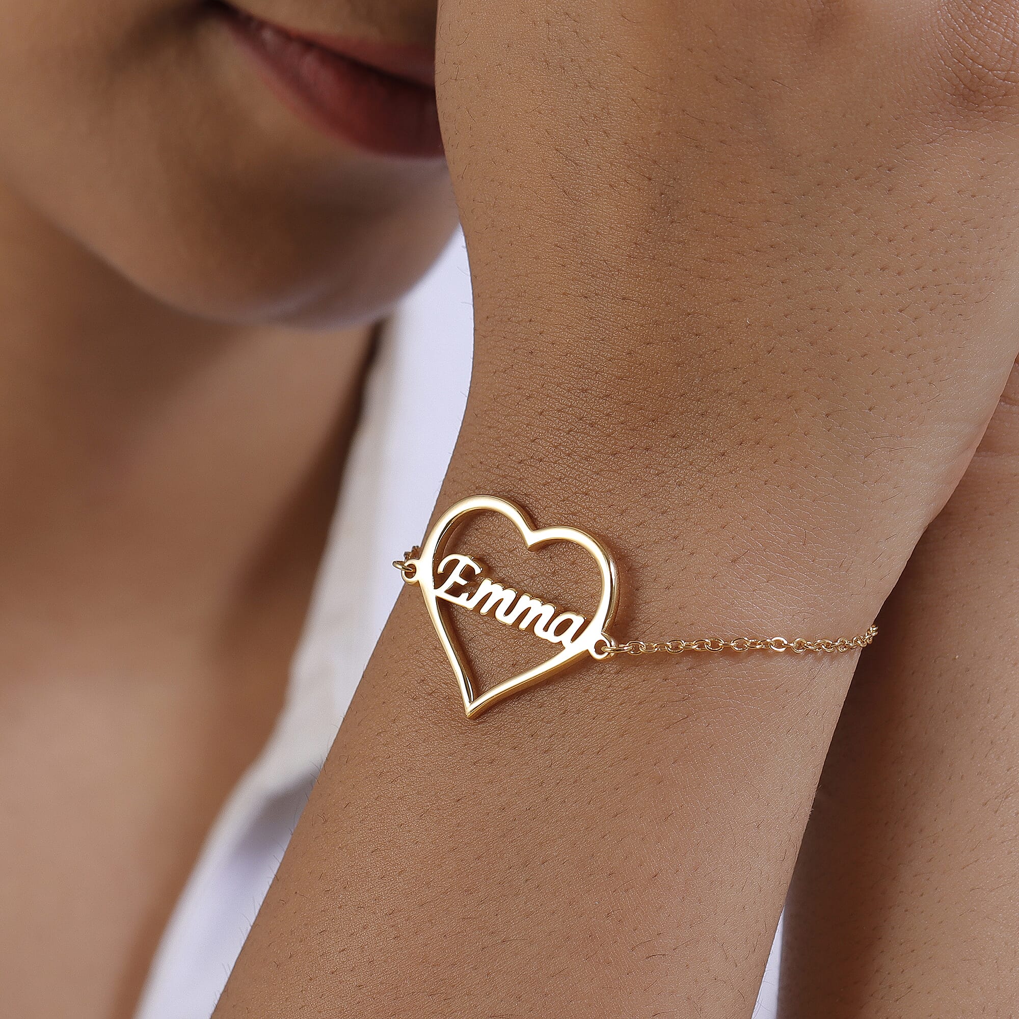 Personalised Heart Name Bracelet in Silver, Size 7.25 Inch, Font - Freehand521 BT