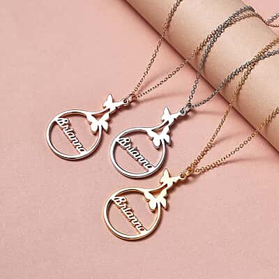 Personalised Butterfly Circle Name Necklace in Silver, Size 18-2