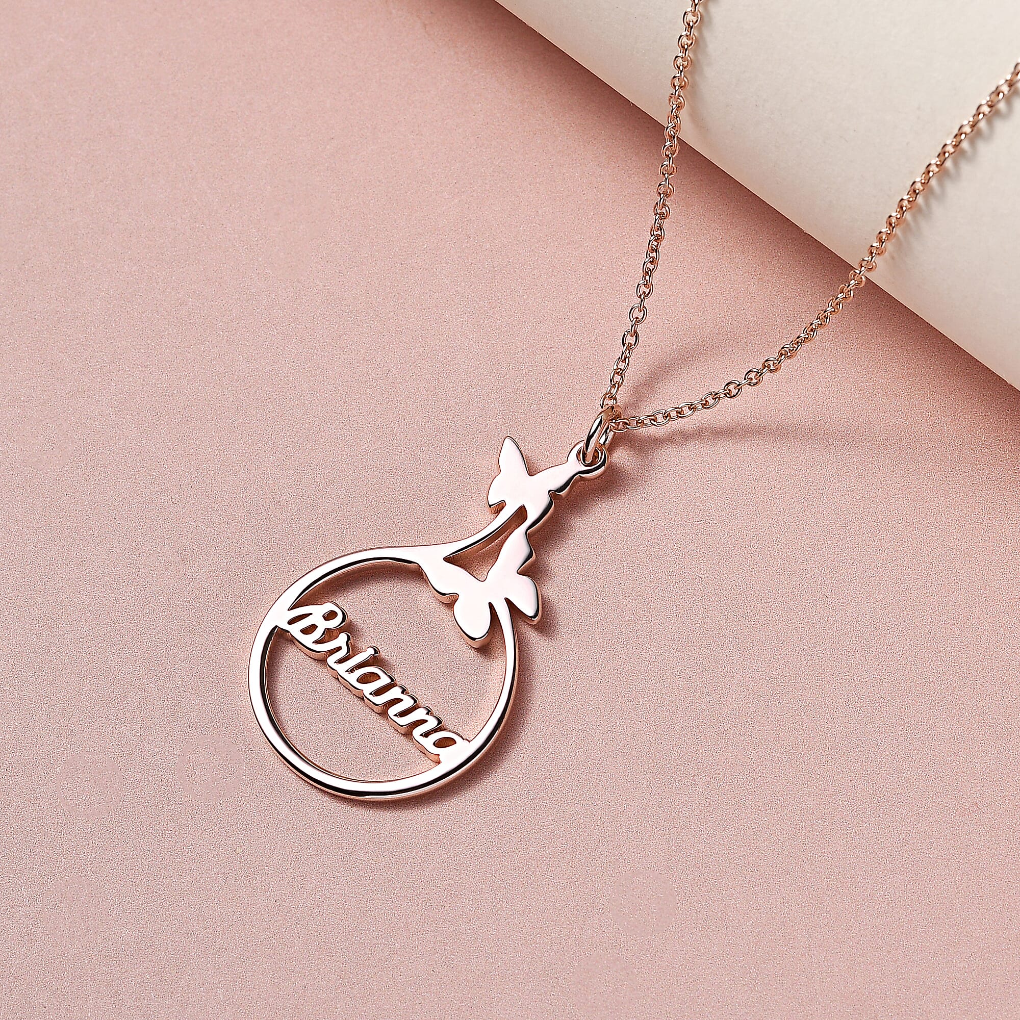 Personalised Butterfly Circle Name Necklace in Silver, Size 18-2 Inch, Font - Freehand521 BT