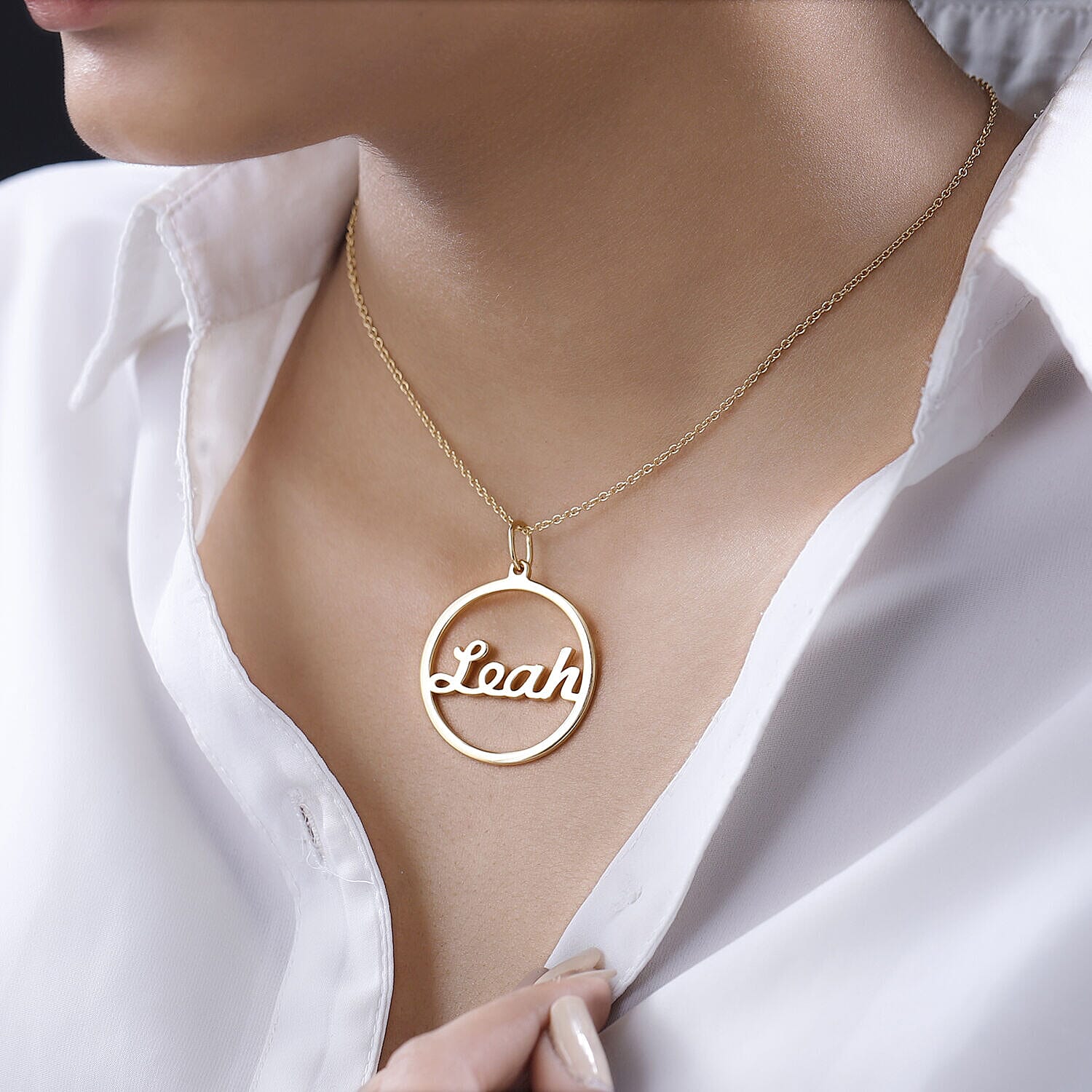 Personalised Circle Name Necklace in Silver, Size 18-2 Inch, Font - Freehand521 BT