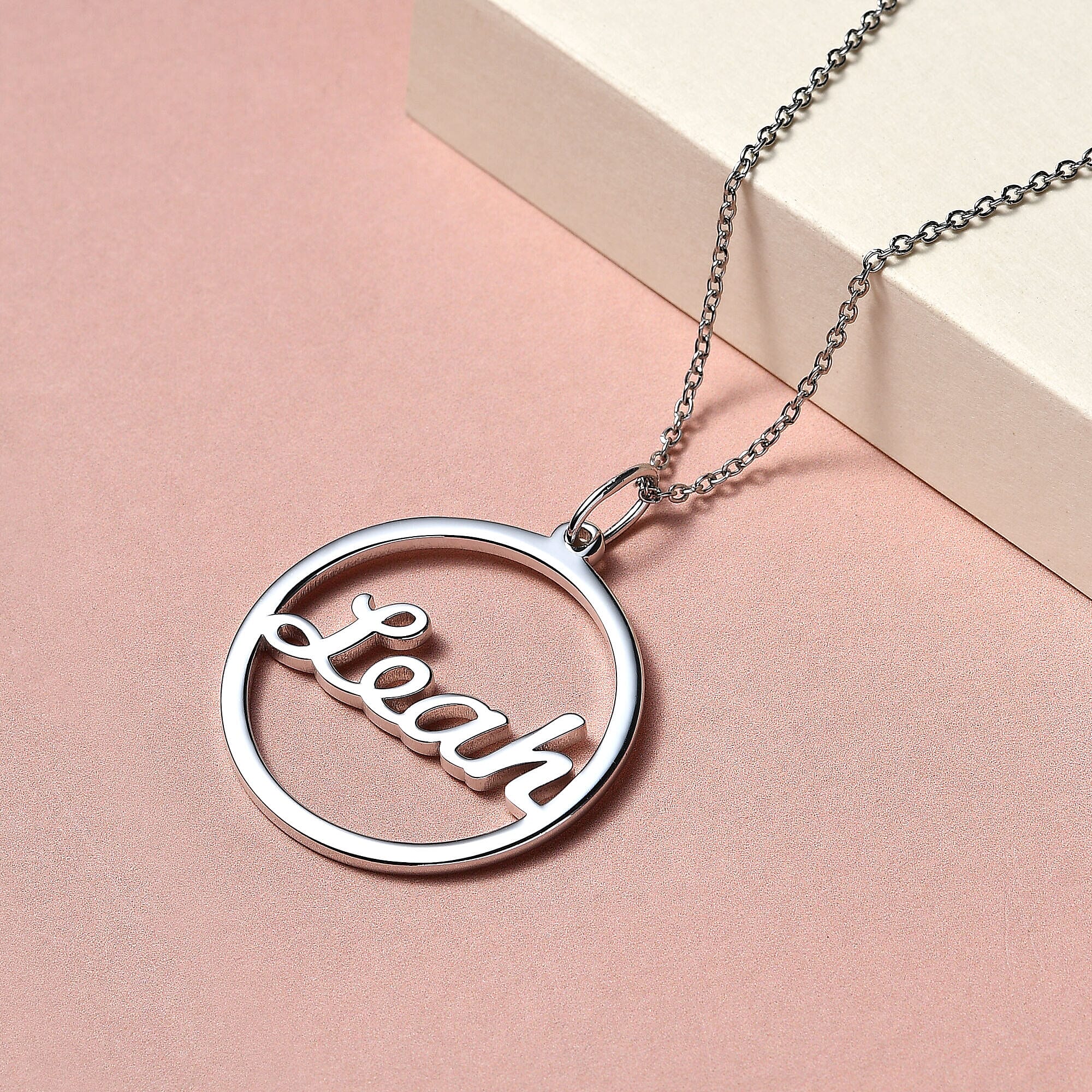 Personalised Circle Name Necklace in Silver, Size 18-2 Inch, Font - Freehand521 BT