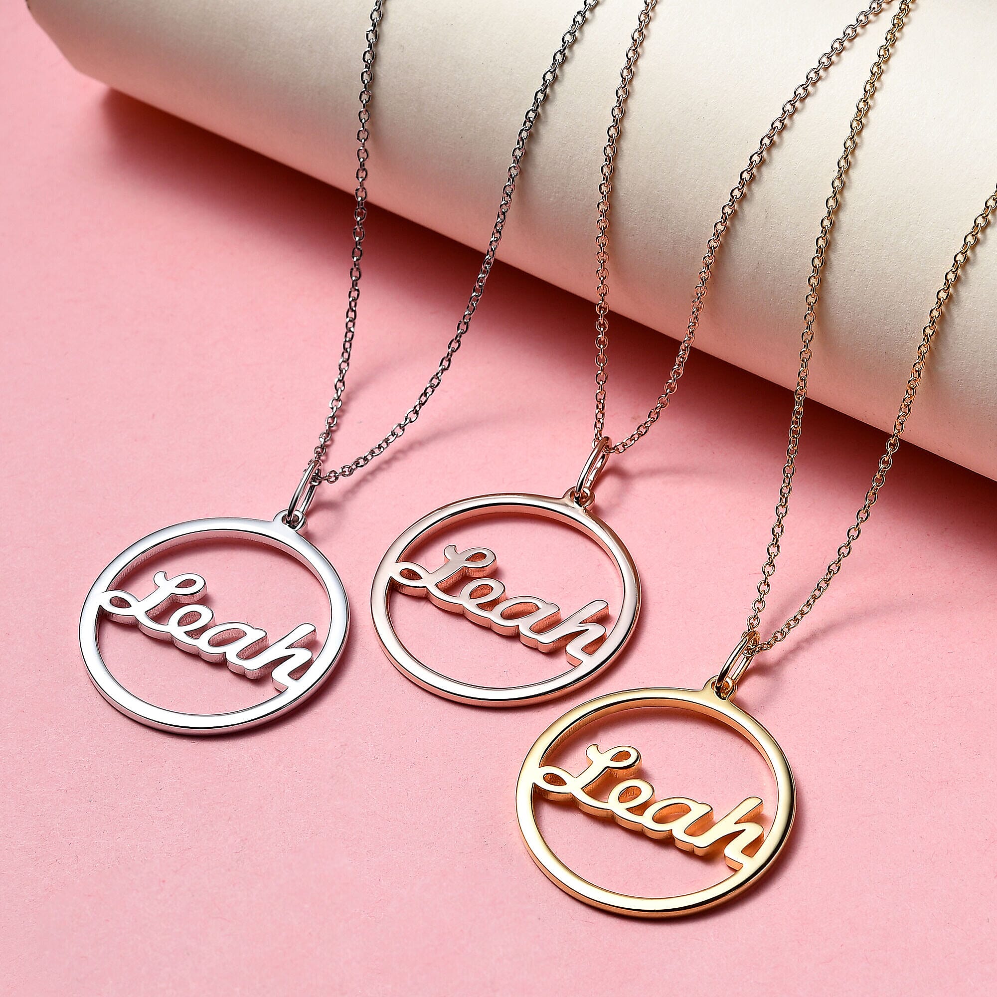 Personalised Circle Name Necklace in Silver, Size 18-2 Inch, Font - Freehand521 BT